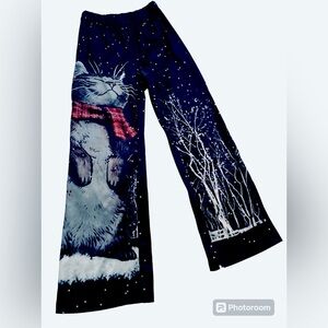 Cute winter snow kitty black lounge pants casual wear or pj bottoms Sz M
